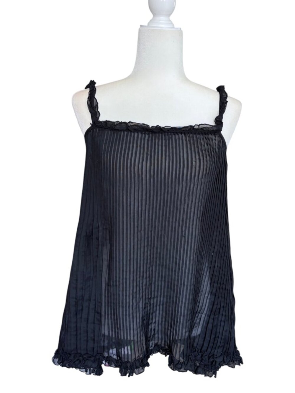 Vintage Sheer Pleated Ruffle Babydoll Tank Hot Kiss Medium